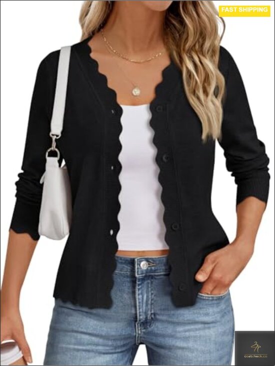Sweaters - Womens Cropped Lightweight Cardigan Long Sleeve Knit Button Front